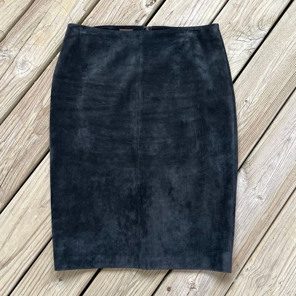 Danier Women's Black Suede Pencil Skirt Double Zip Size 8